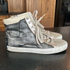 CRIME LONDON Distressed Vintage High Top Sneakers Silver Cream Black Womens 39‎